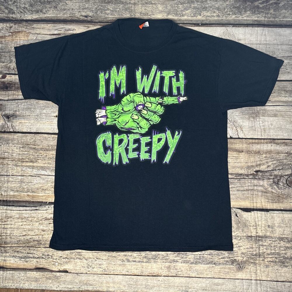 "I'm With Creepy" Zombie Halloween T Shirt Mens Size Large Black